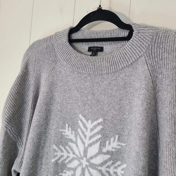 Talbots Snowflake Mock Neck Sweater 3X Gray White Cotton Blend Winter - Picture 5 of 8